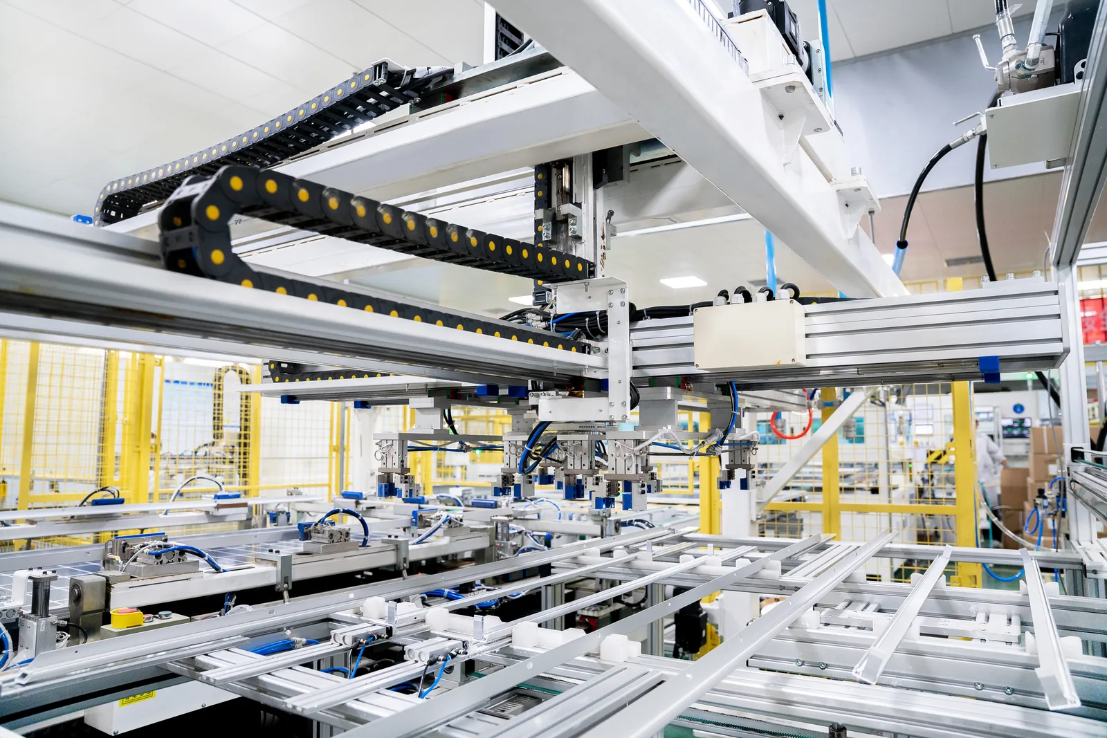 Automated equipment on a PV module production line