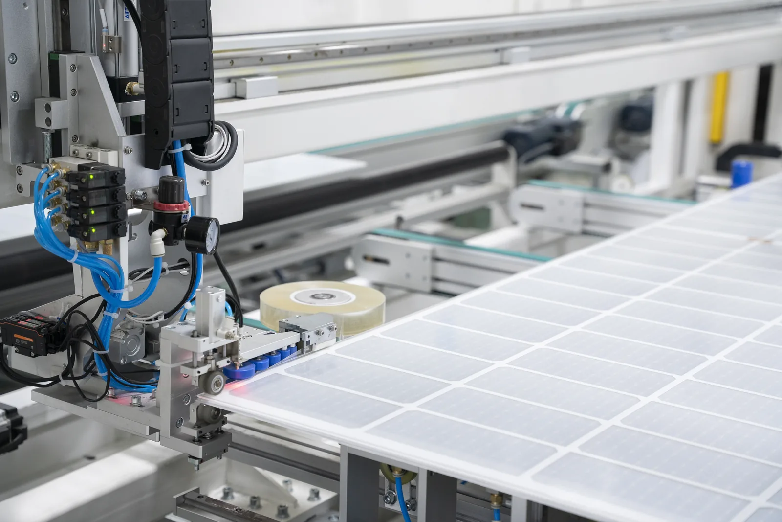 PV module passing through production equipment