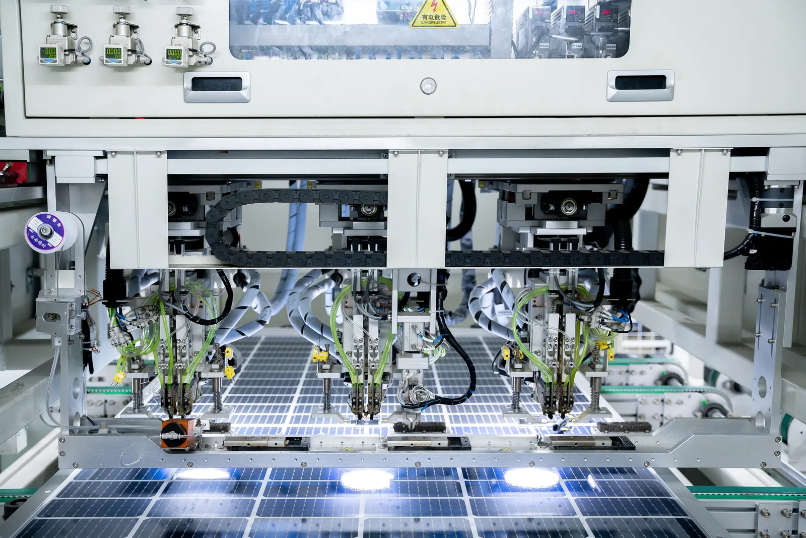 PV module production equipment in close-up