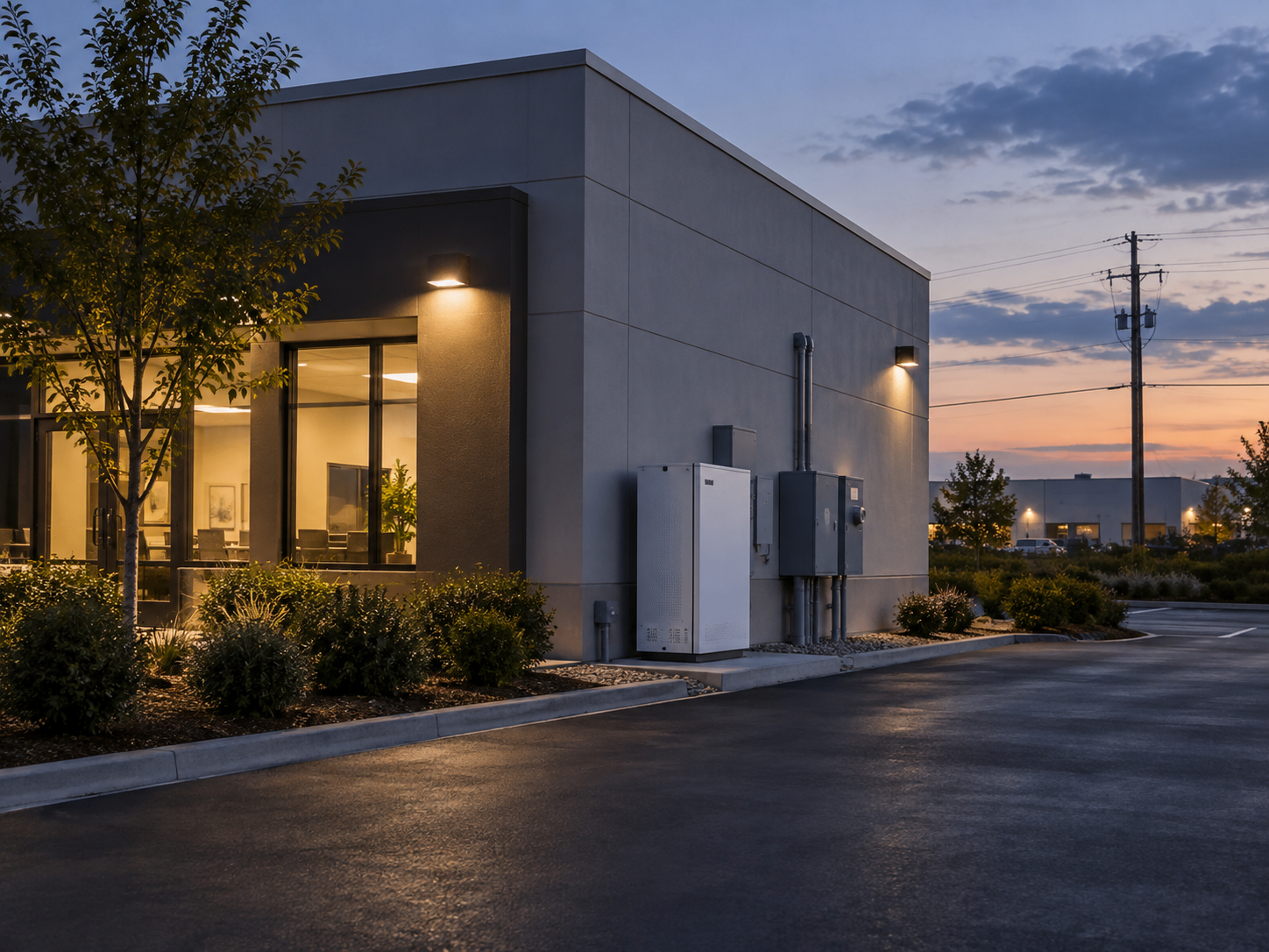 Illustrative commercial building with energy storage for backup power
